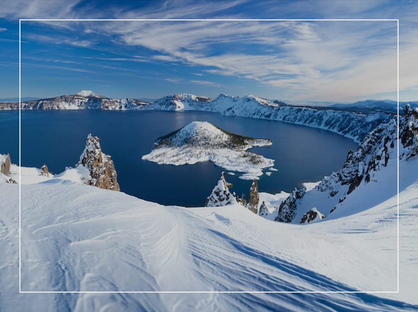 winter panoramic view high up in the snowy mountains