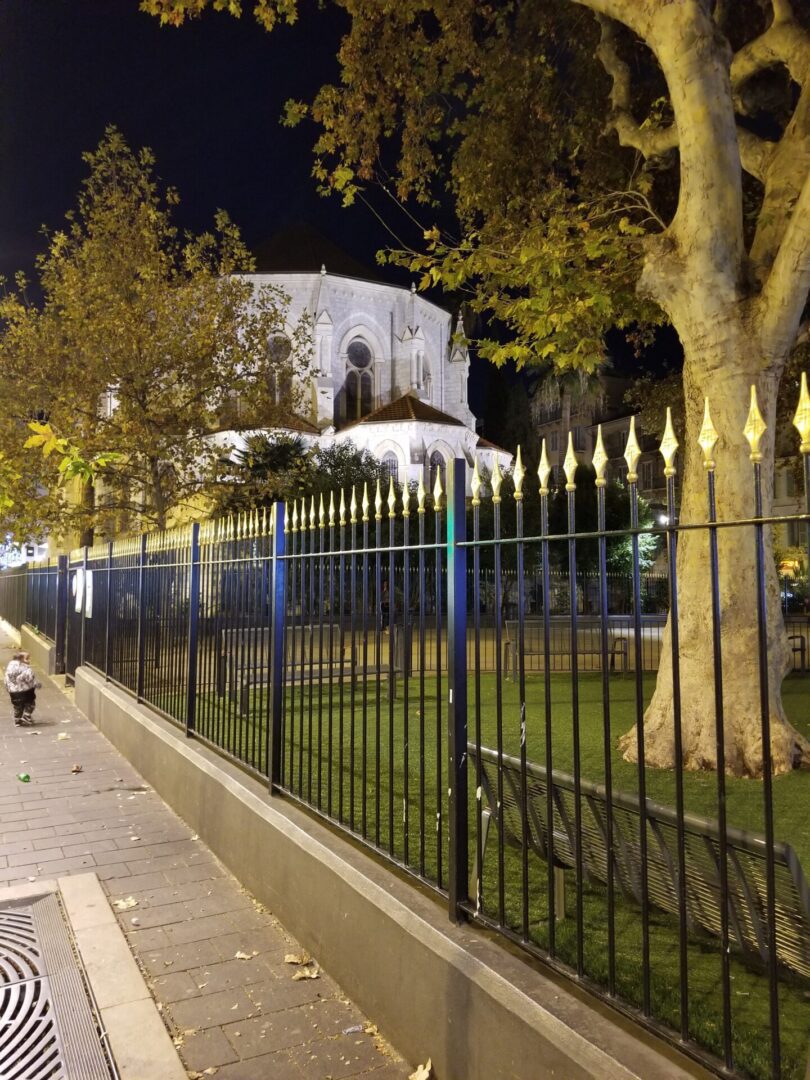 Rail fence in front of Church