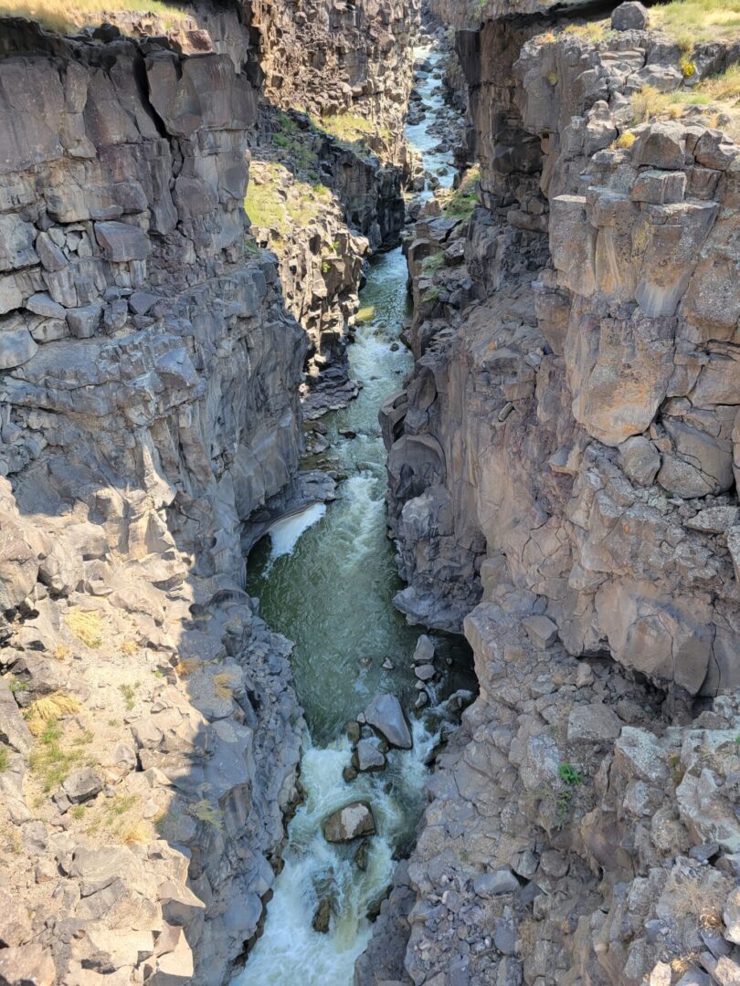 Multiple level waterfall between the mountains